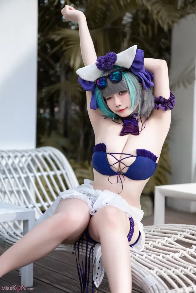 Coser@贞子蜜桃: 碧蓝航线 柴郡泳装 (60 photos + 1 video)