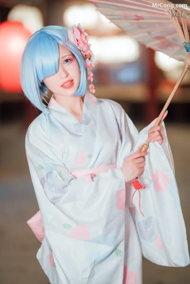 Coser@晕崽Zz: 和服蕾姆 (46 photos + 1 video)